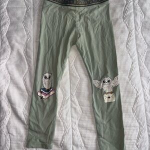 Kids Sage Green Owl Graphic Leggings - Hogwarts Inspired